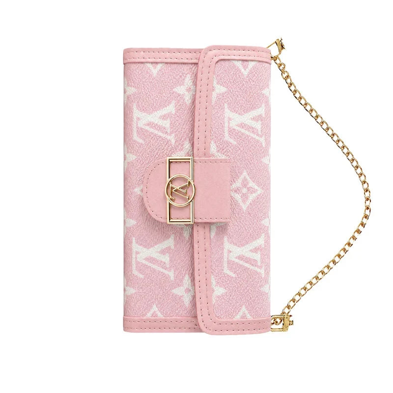 Luxury Leather Monogram iPhone Case With Flip Wallet And Crossbody Strap