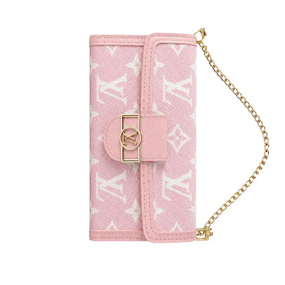 Luxury Leather Monogram iPhone Case With Flip Wallet And Crossbody Strap