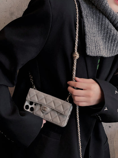 Card Bag Leather Case with Chain For iPhone 16 / 15 / 14
