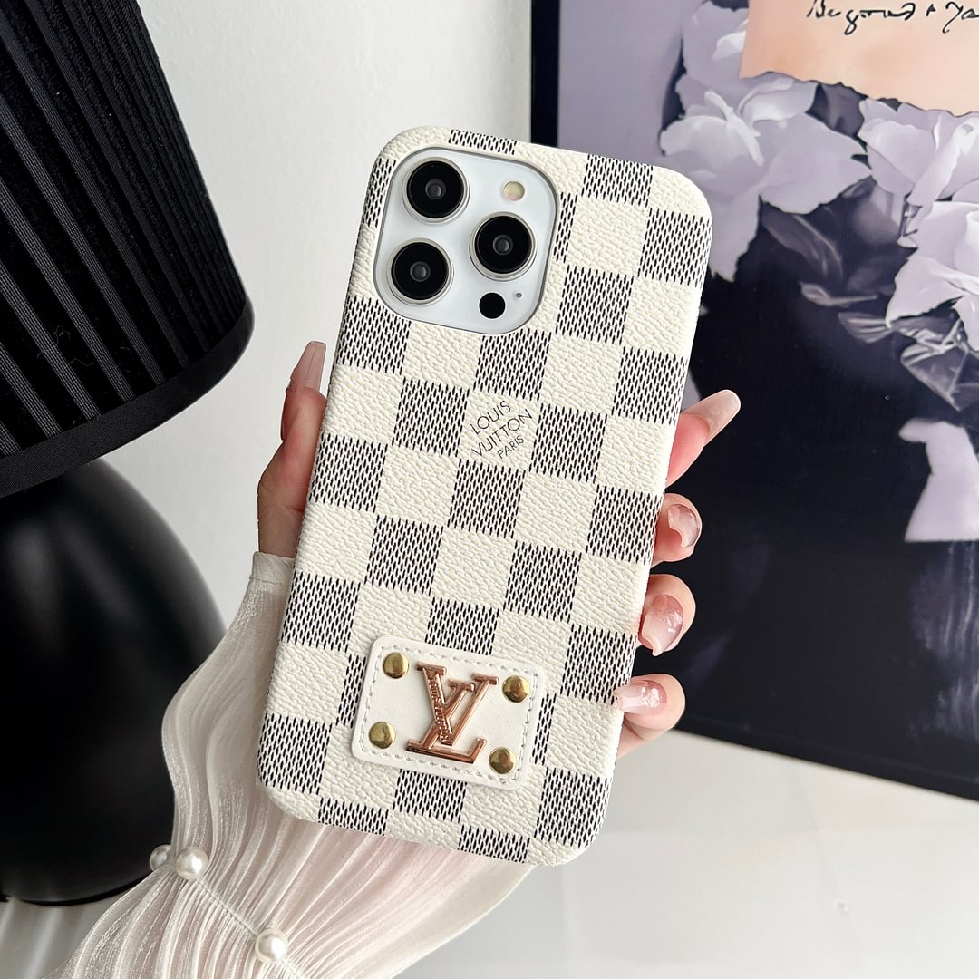 LEATHER PC HARD BACK CASE FOR IPHONE 16 / 15 / 14