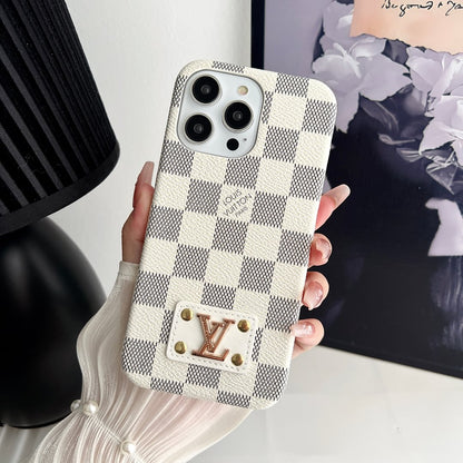 LEATHER PC HARD BACK CASE FOR IPHONE 16 / 15 / 14