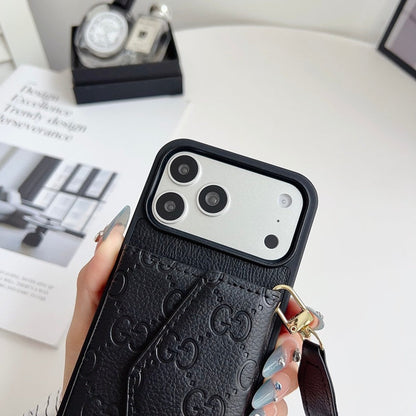 Luxury Plain Leather Crossbody Wallet Case For iPhone 12-17