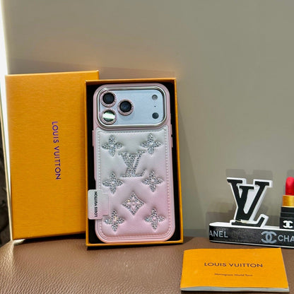 Gradient Crystal Monogram Leather Phone Case For iPhone 13-17