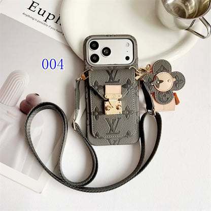 Luxury Monogram Crossbody iPhone Case with Detachable Wallet 13-18 Pro & Pro Max