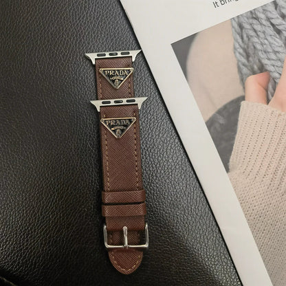 Classic Double Triangle Monogram Label Leather Apple Watch Band