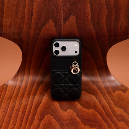 Dior Cannage Quilted Leather Charm Case for iPhone 12-18 Pro & Pro Max