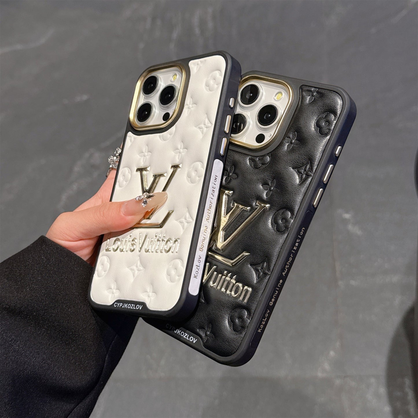 Finest Electroplated Classic Monogram Embossed Leather iPhone Case