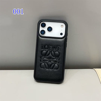 Luxury Loewe-Inspired Leather iPhone Case with Embossed Anagram Logo