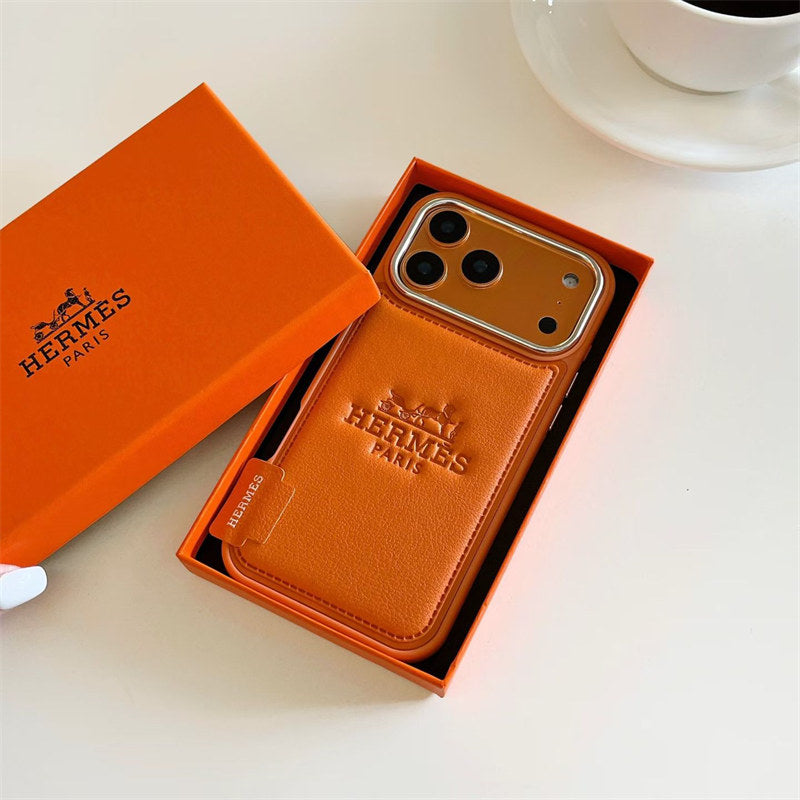 Luxury Hermes Leather Case For iPhone 17 / 16 / 15 / 14