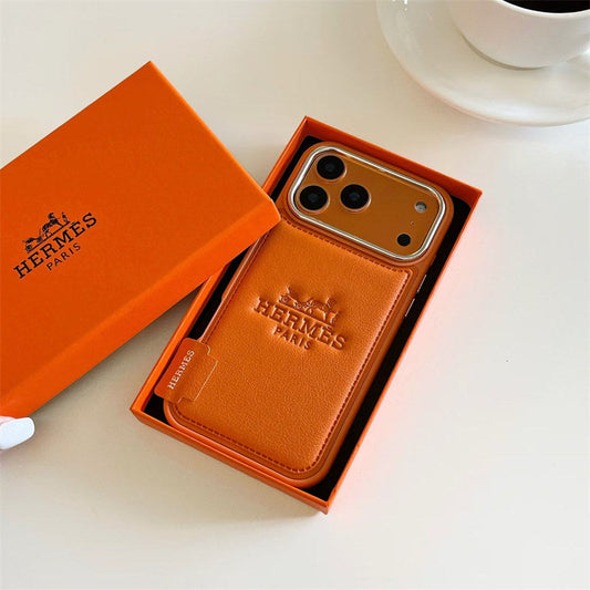 Luxury Hermes Leather Case For iPhone 17 / 16 / 15 / 14