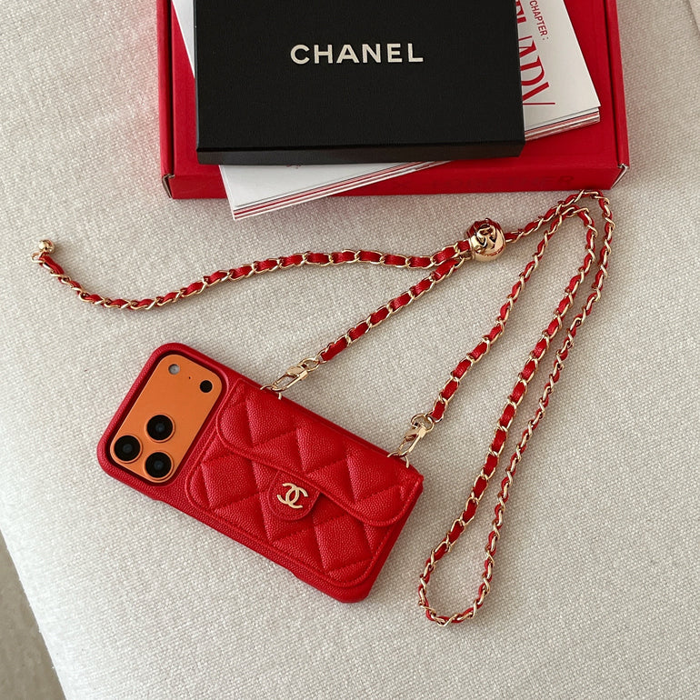 Chanel Genuine Leather Wallet Leather Crossbody Bag Apple iPhone Case