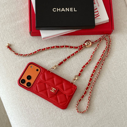 Chanel Genuine Leather Wallet Leather Crossbody Bag Apple iPhone Case