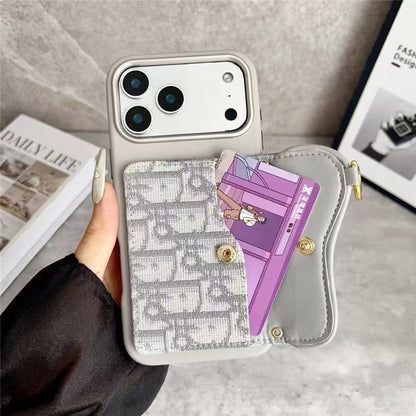 Dior Leather Phone Case With Card Holder For iPhone 18 / 17/ 16 / 15/ 14 / 13