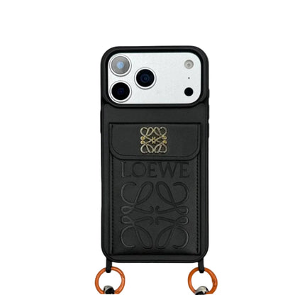 Loewe Leather Wallet Case with Crossbody Lanyard Strap for iPhone 12-18 Pro & Pro Max