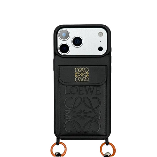 Loewe Leather Wallet Case with Crossbody Lanyard Strap for iPhone 12-18 Pro & Pro Max