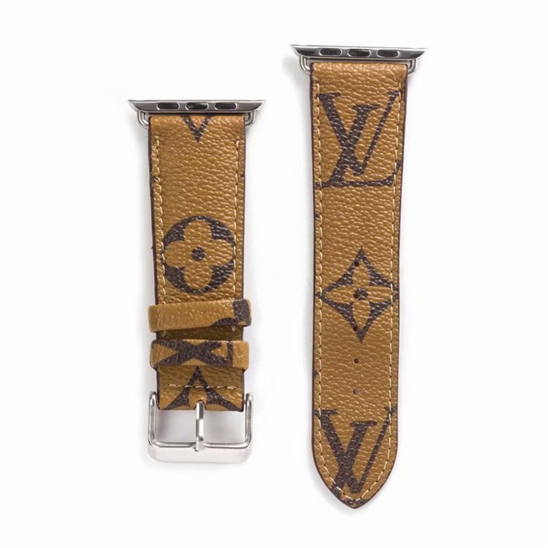 Bracelet de montre Apple Watch classique en cuir et toile à damier avec monogramme
