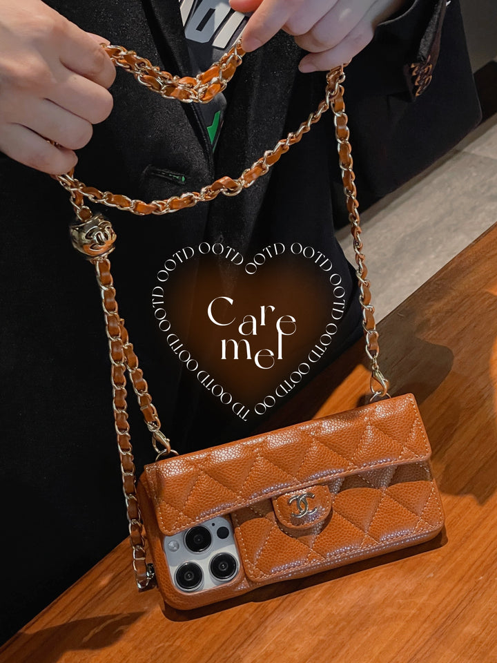 Card Bag Leather Case with Chain For iPhone 16 / 15 / 14