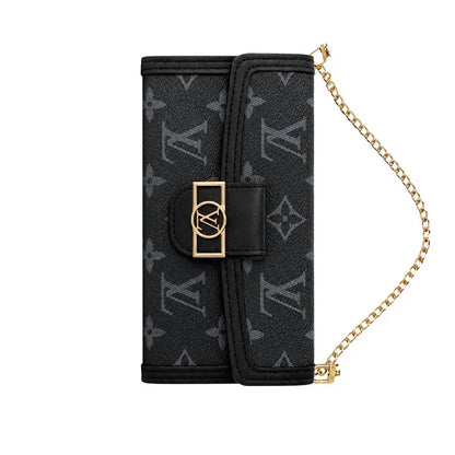 Luxury Leather Monogram iPhone Case With Flip Wallet And Crossbody Strap