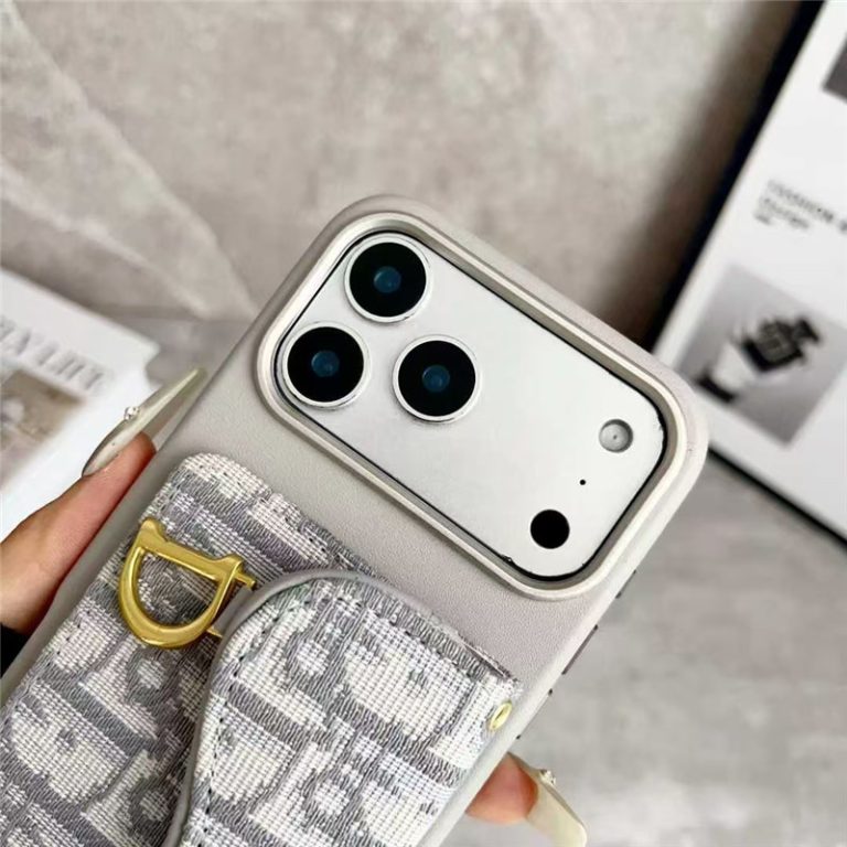 Dior Leather Phone Case With Card Holder For iPhone 18 / 17/ 16 / 15/ 14 / 13