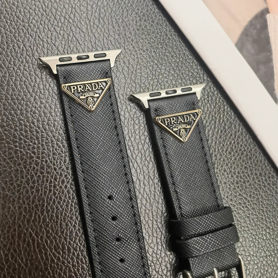Classic Double Triangle Monogram Label Leather Apple Watch Band