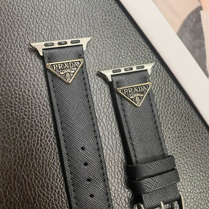 Classic Double Triangle Monogram Label Leather Apple Watch Band