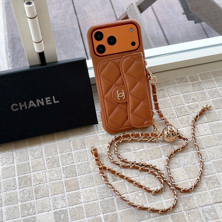 Chanel Genuine Leather Wallet Leather Crossbody Bag Apple iPhone Case