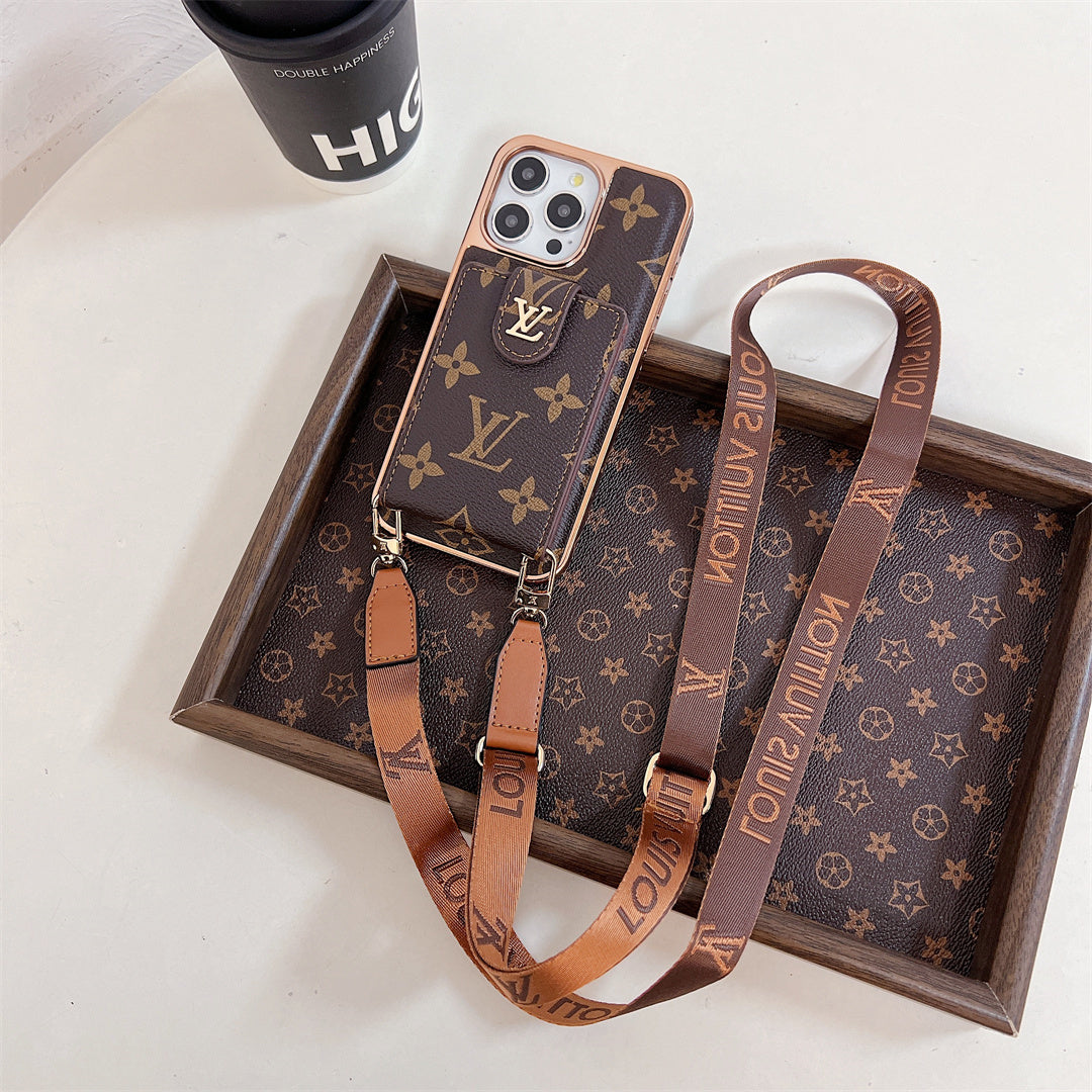 LUXURY ELECTROPLATING MONOGRAM CARD HOLDER CROSSBODY IPHONE CASE theroxymob
