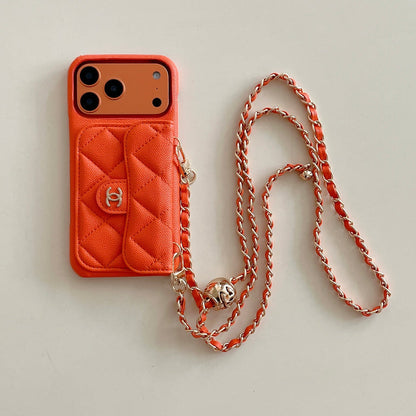 Chanel Genuine Leather Wallet Leather Crossbody Bag Apple iPhone Case