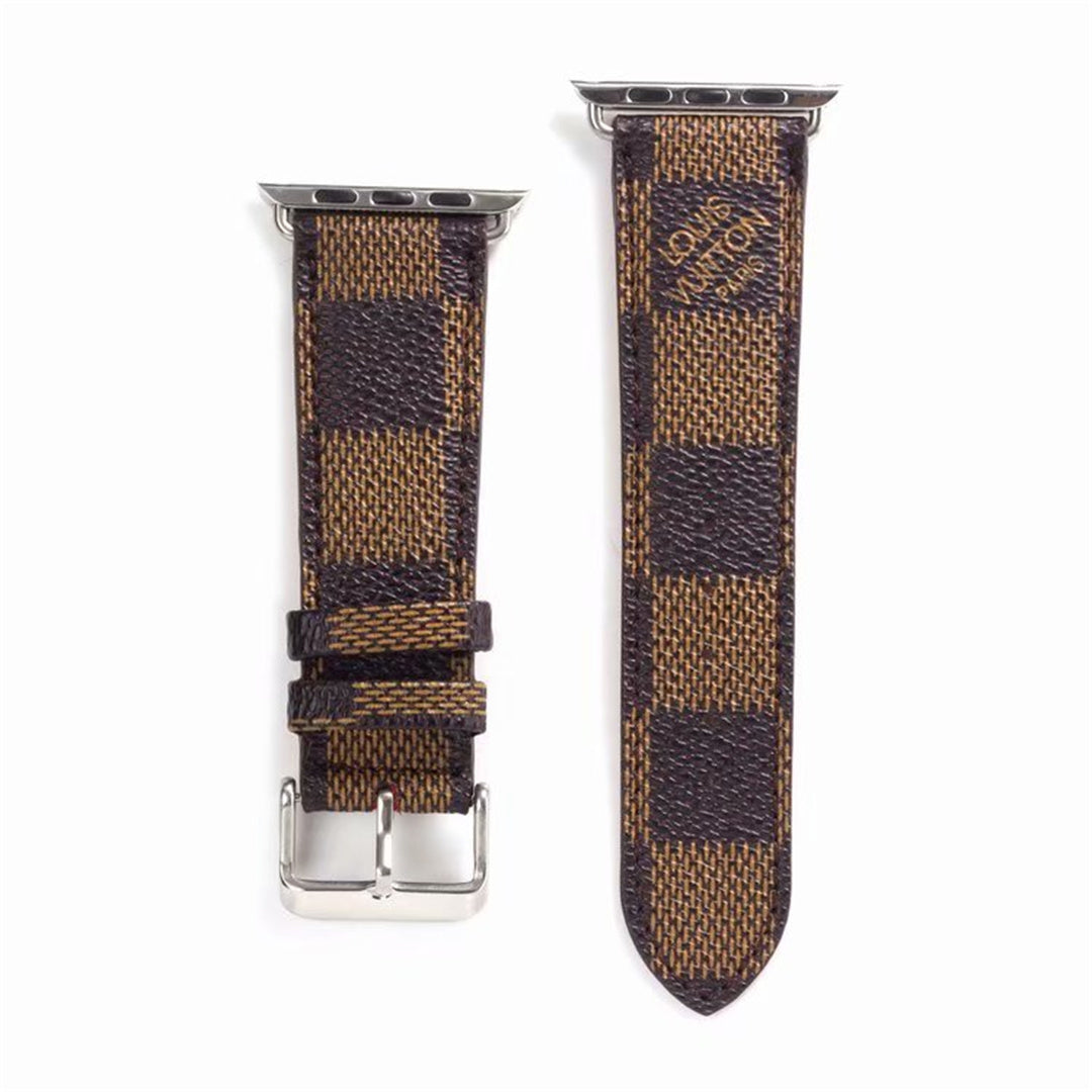 Bracelet de montre Apple Watch classique en cuir et toile à damier avec monogramme