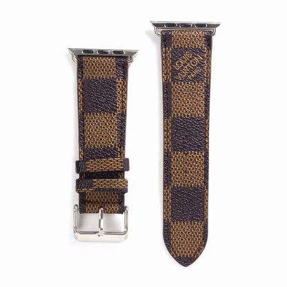 Bracelet de montre Apple Watch classique en cuir et toile à damier avec monogramme