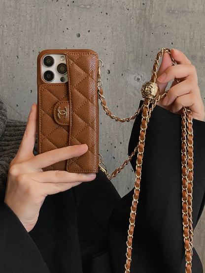 Card Bag Leather Case with Chain For iPhone 16 / 15 / 14