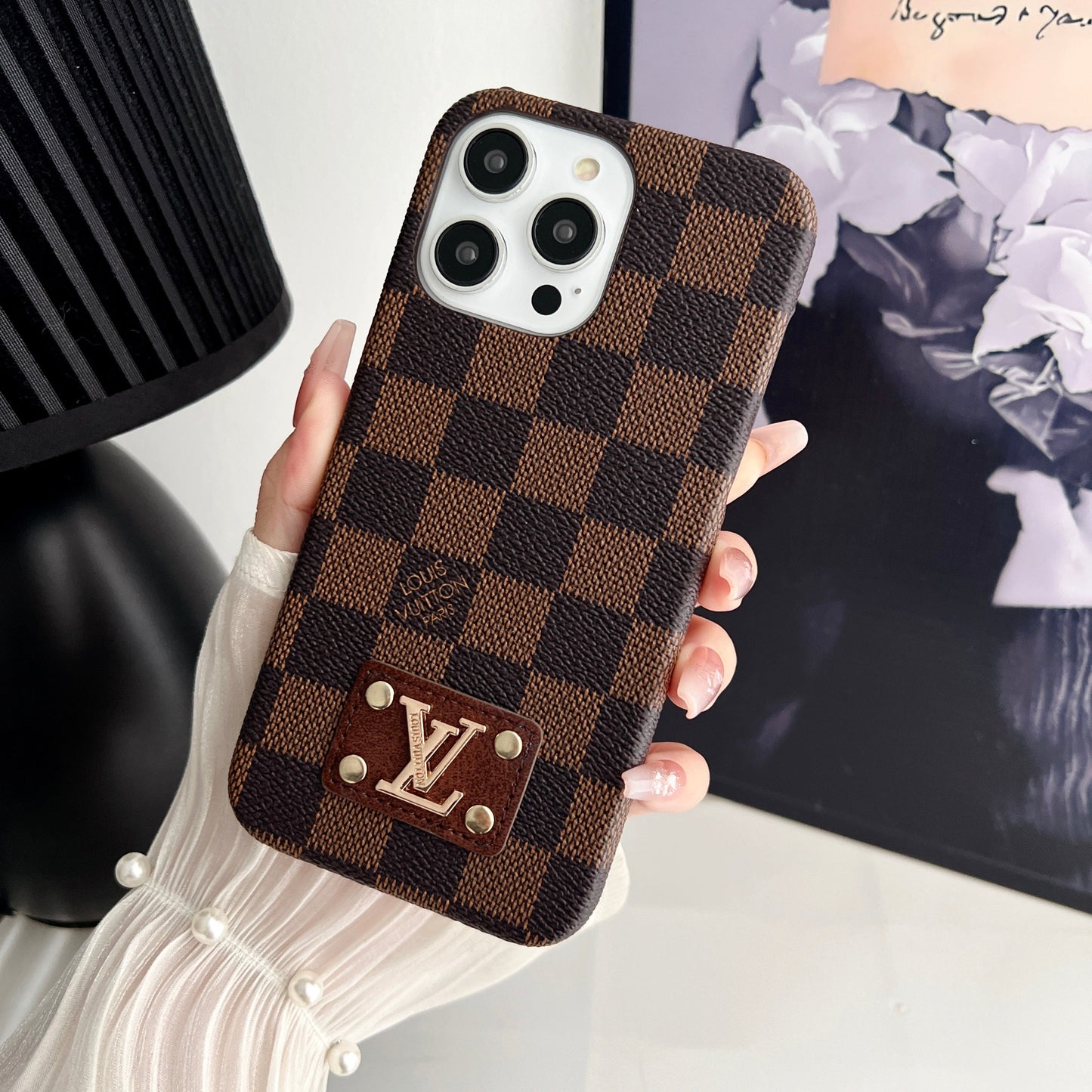 LEATHER PC HARD BACK CASE FOR IPHONE 16 / 15 / 14