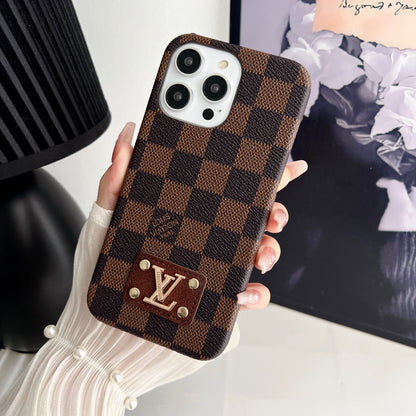 LEATHER PC HARD BACK CASE FOR IPHONE 16 / 15 / 14