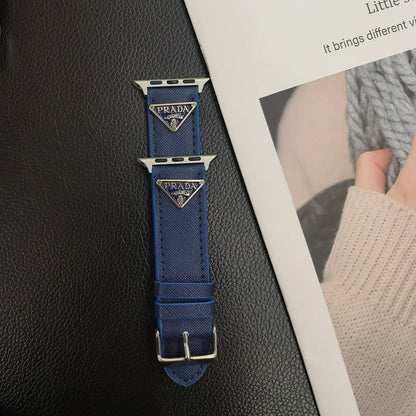 Classic Double Triangle Monogram Label Leather Apple Watch Band
