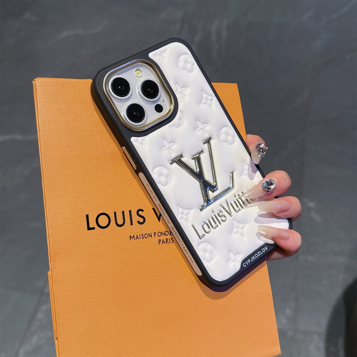 Finest Electroplated Classic Monogram Embossed Leather iPhone Case