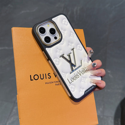 Finest Electroplated Classic Monogram Embossed Leather iPhone Case