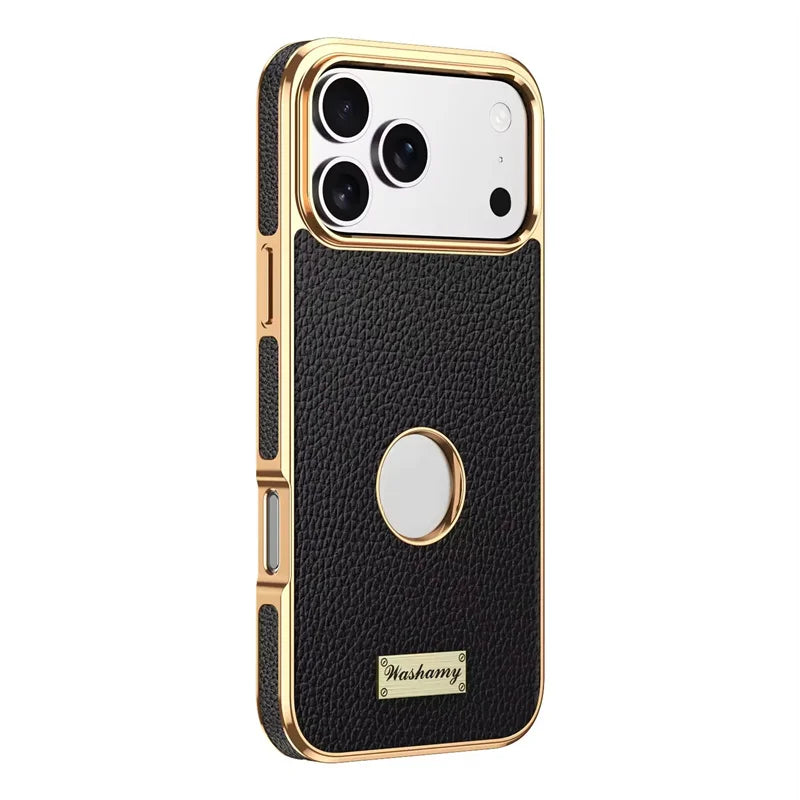 Luxury Togo Calfskin Genuine Leather Case view Window Of Apple logo Phone Cover For iPhone 17/ 16/ 15/ 14