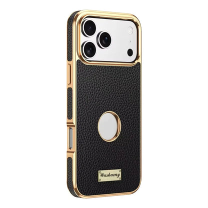 Luxury Togo Calfskin Genuine Leather Case view Window Of Apple logo Phone Cover For iPhone 17/ 16/ 15/ 14