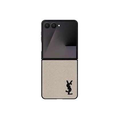 Luxury YSL Leather Case Beige for Samsung Galaxy Z Fold & Z Flip Series