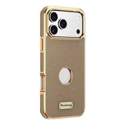 Luxury Togo Calfskin Genuine Leather Case view Window Of Apple logo Phone Cover For iPhone 17/ 16/ 15/ 14