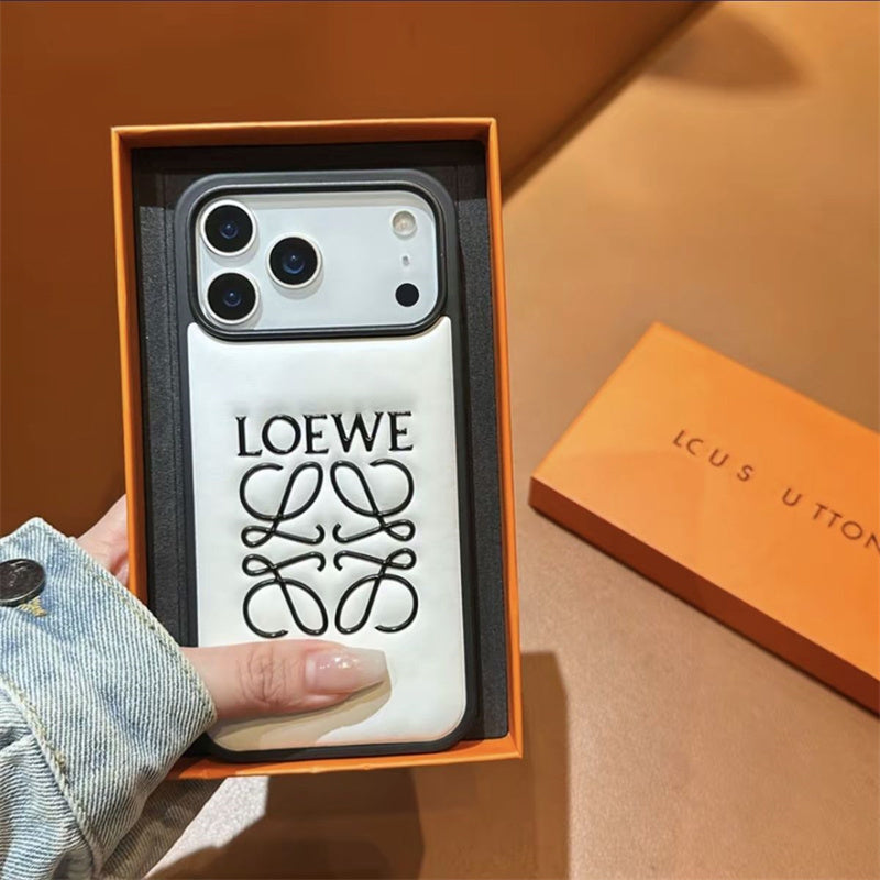 Luxury Loewe-Inspired Leather iPhone Case with Embossed Anagram Logo