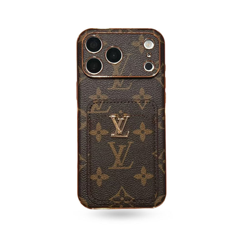 Elegant LV Leather iPhone Case with Card Holder For iPhone 13-18 Pro & Pro Max