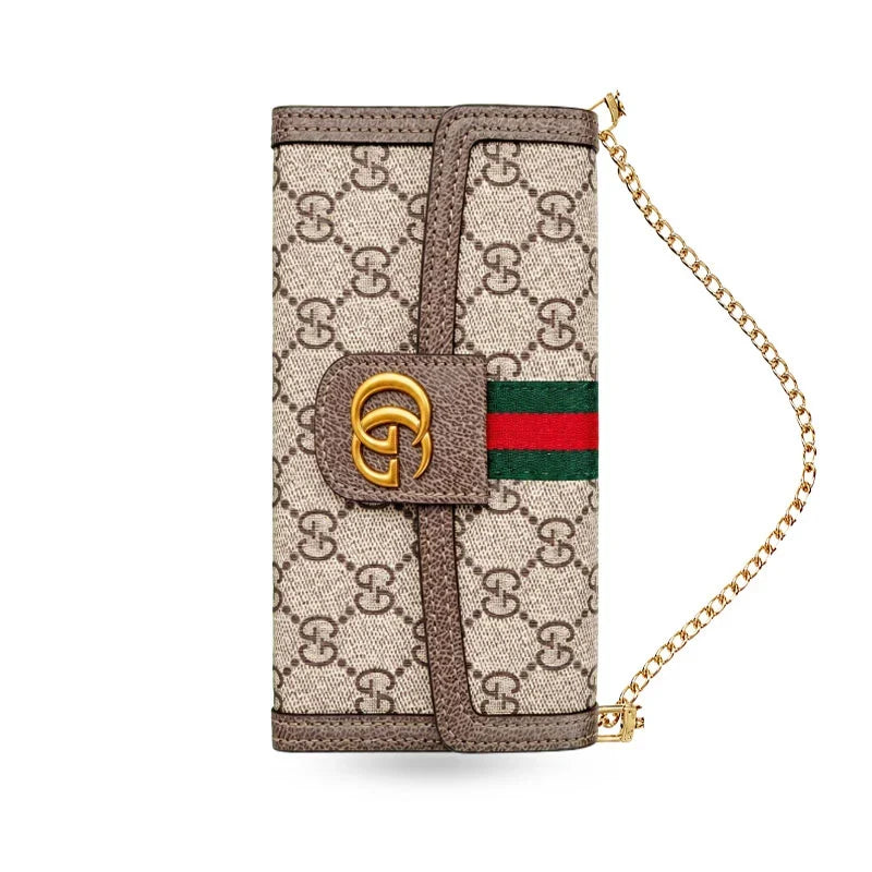 Classic Leather GG iPhone Case With Flip Wallet And Crossbody Strap