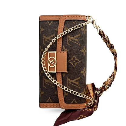 Luxury Leather Louis Vuitton iPhone Case With Flip Wallet And Chain