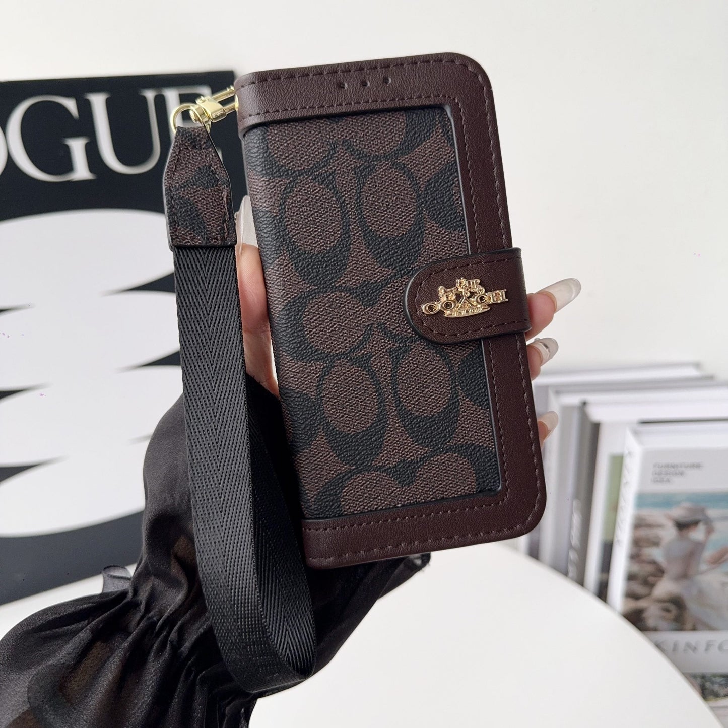 Luxury Monogram Canvas Wallet Case for iPhone 12-17 Detachable Wristlet & Card Holder