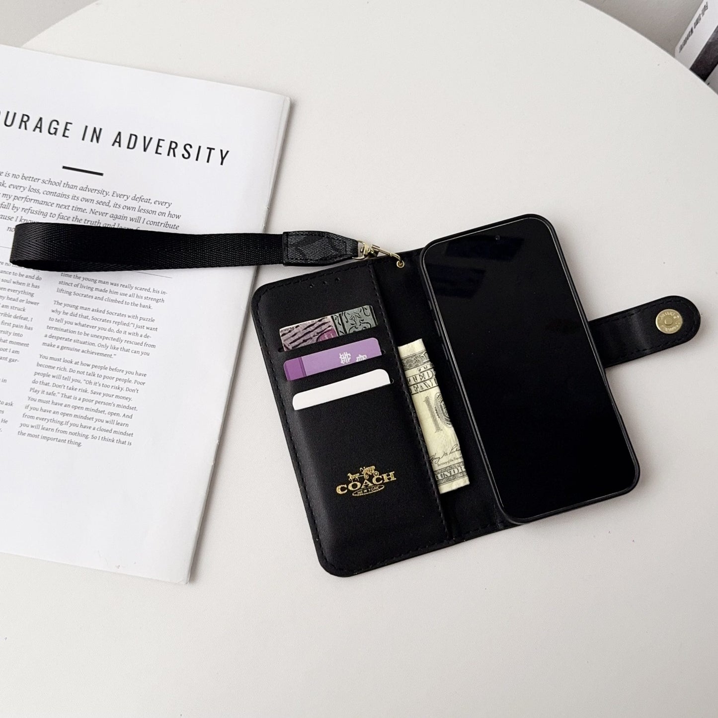 Luxury Monogram Canvas Wallet Case for iPhone 12-17 Detachable Wristlet & Card Holder