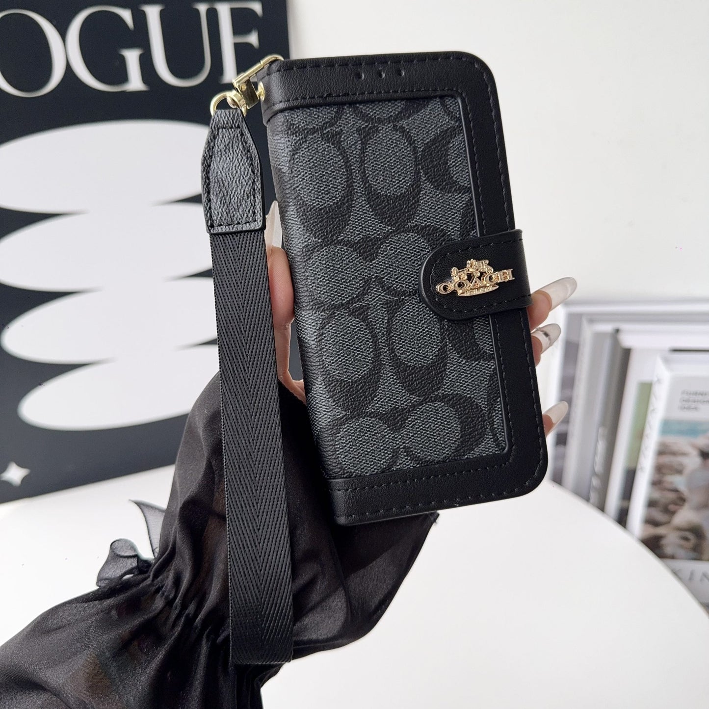 Luxury Monogram Canvas Wallet Case for iPhone 12-17 Detachable Wristlet & Card Holder