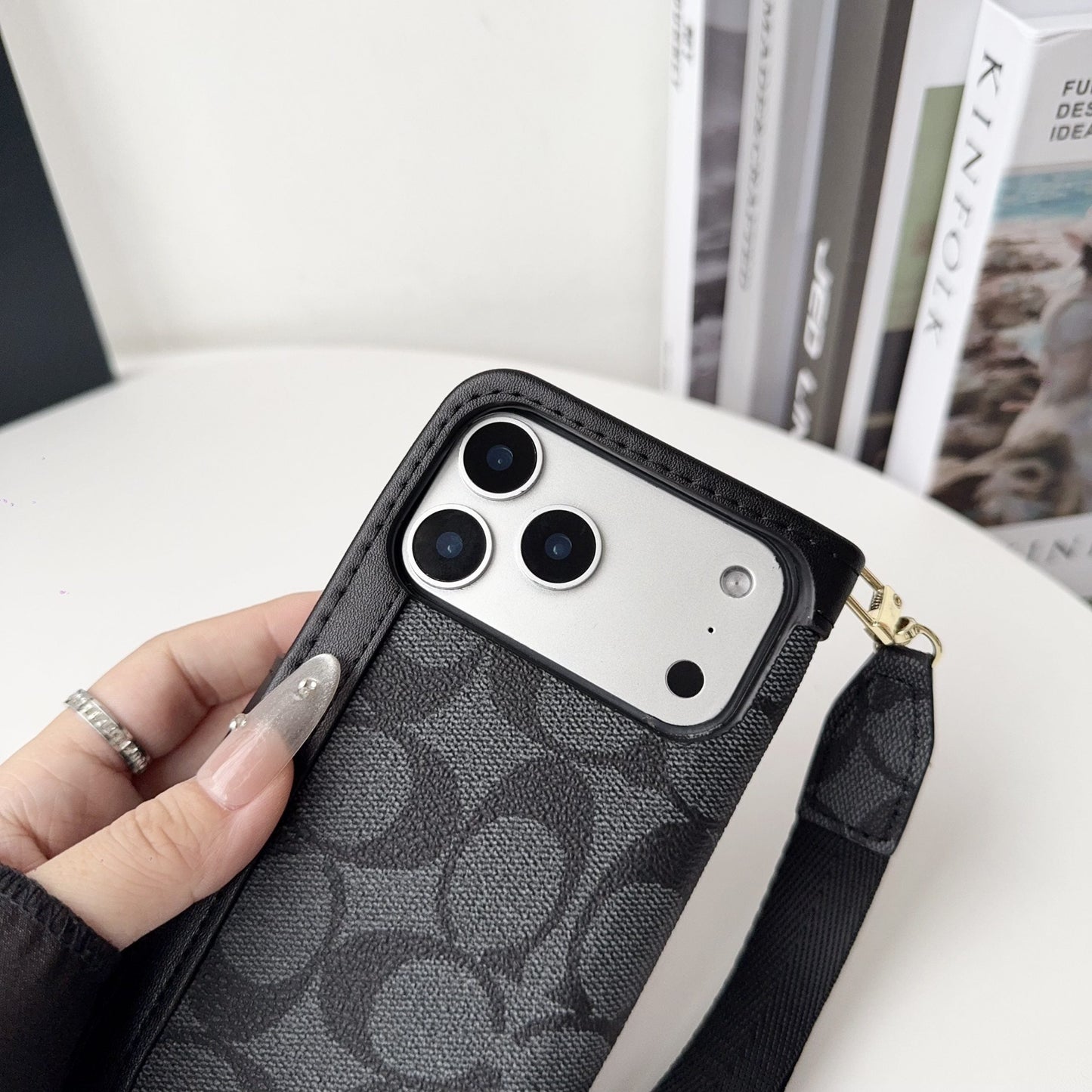 Luxury Monogram Canvas Wallet Case for iPhone 12-17 Detachable Wristlet & Card Holder