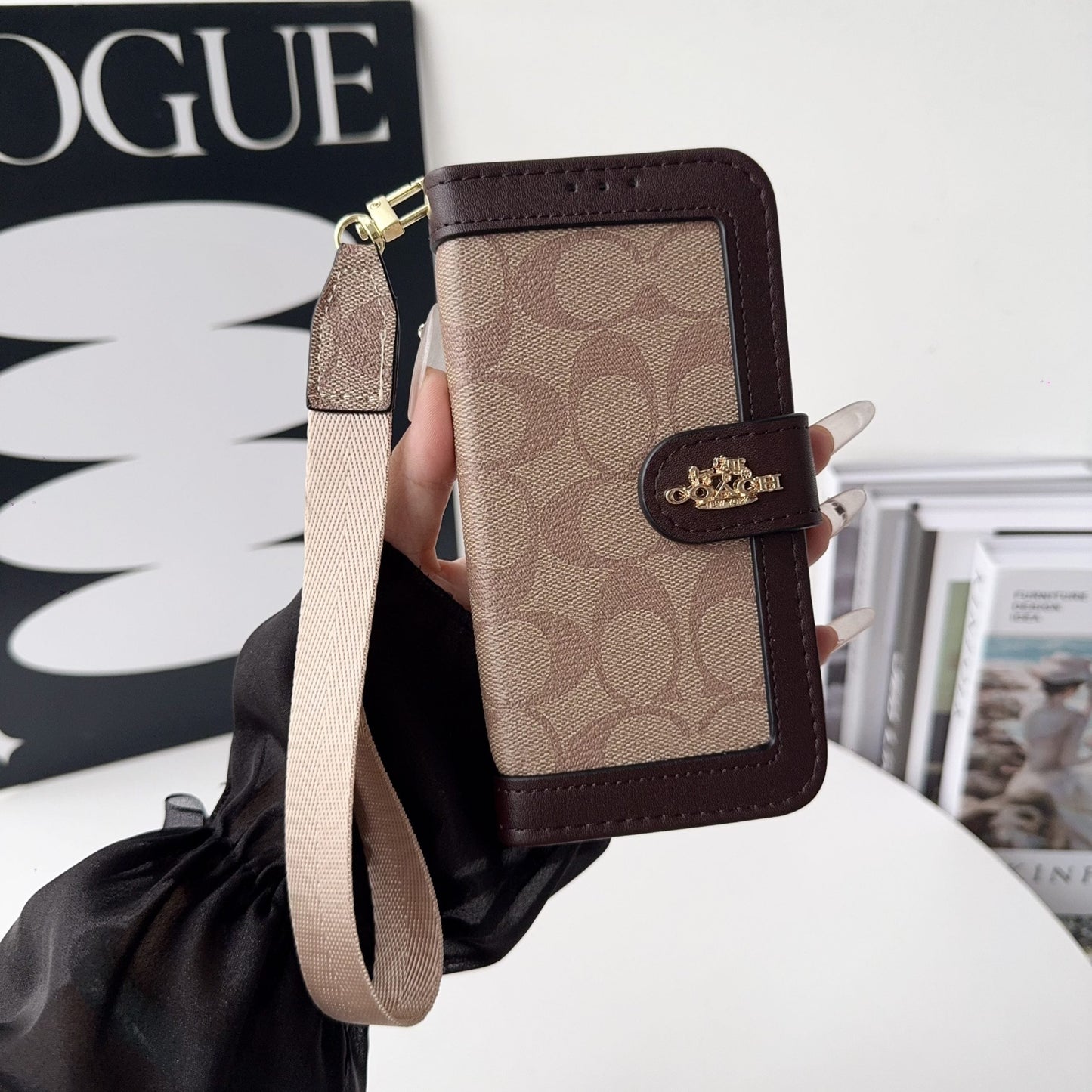 Luxury Monogram Canvas Wallet Case for iPhone 12-17 Detachable Wristlet & Card Holder