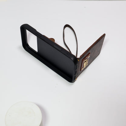 Luxury Monogram Card Holder Phone Case with Strap for iPhone 12-17 Series